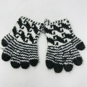 Handmade Peruvian Gloves Green White‎ Heavy Hand Knit Soft Wool